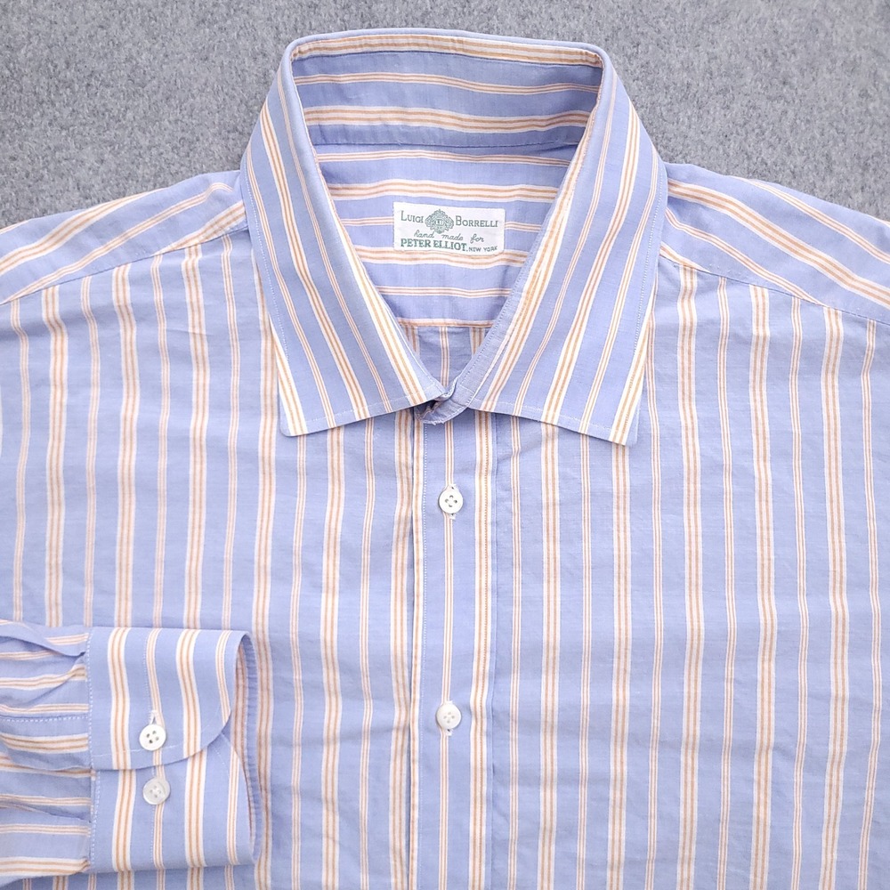 Luigi Borrelli Dress Shirt Mens 16.5 31 Slim Fit Blue Stripe Handmade Italy 42